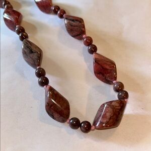 Pink and Brown Geometric Gemstone Beaded Necklace